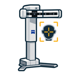 Illustration of the ZEISS VISUFIT 1000 digital centration system scanning a face