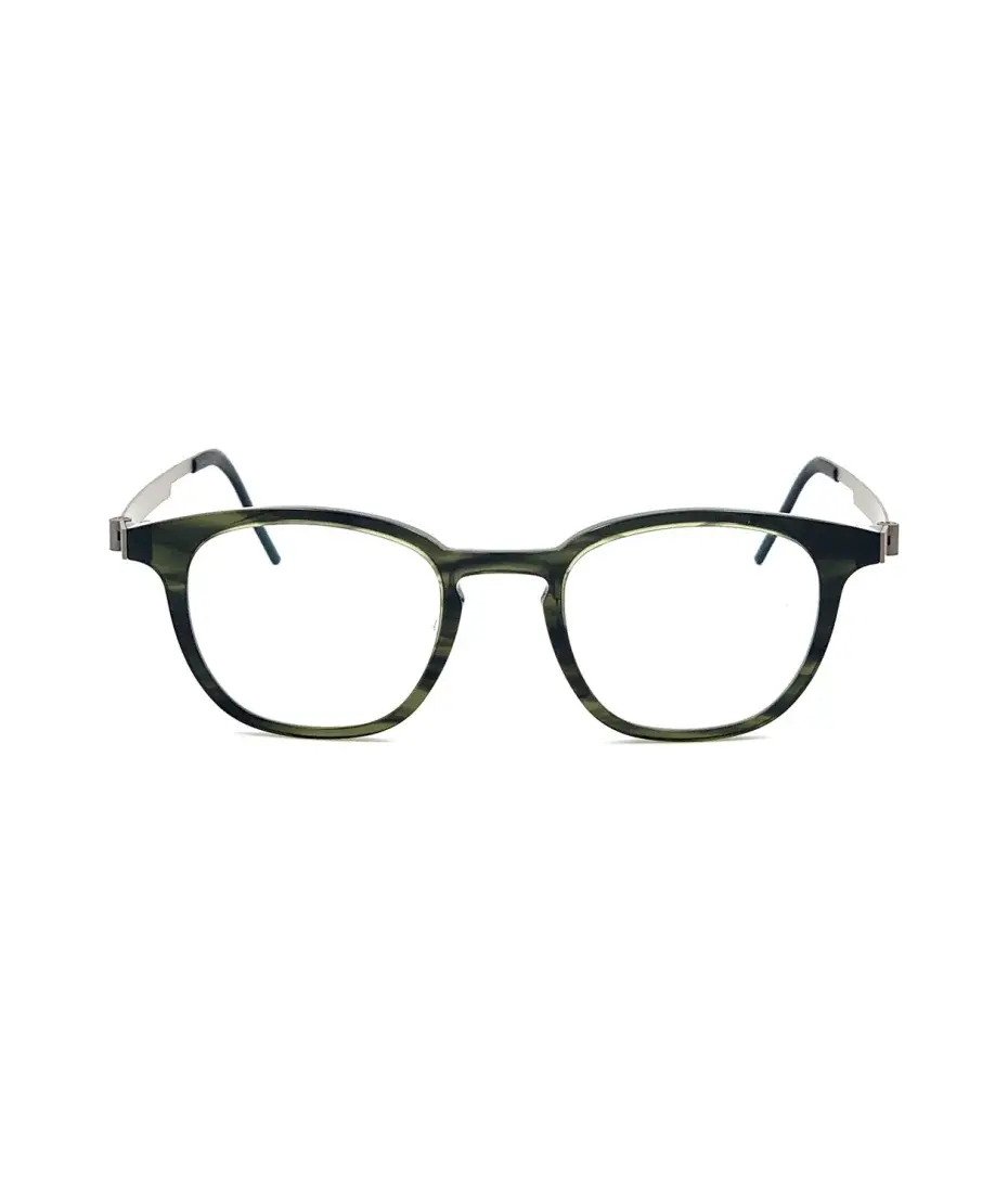 Lindberg Acetanium optical frames in green striped acetate with titanium temples, combining handcrafted Danish design with featherweight wearability