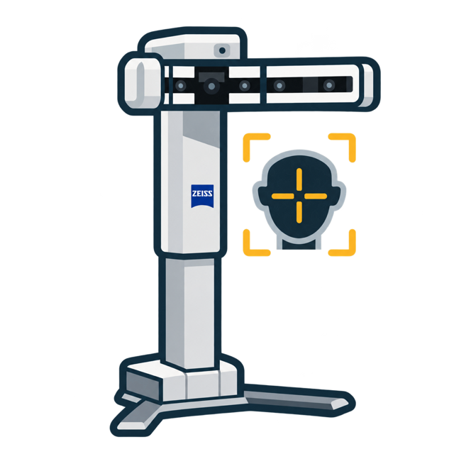 Illustration of the ZEISS VISUFIT 1000 measuring a patient’s face in 3D